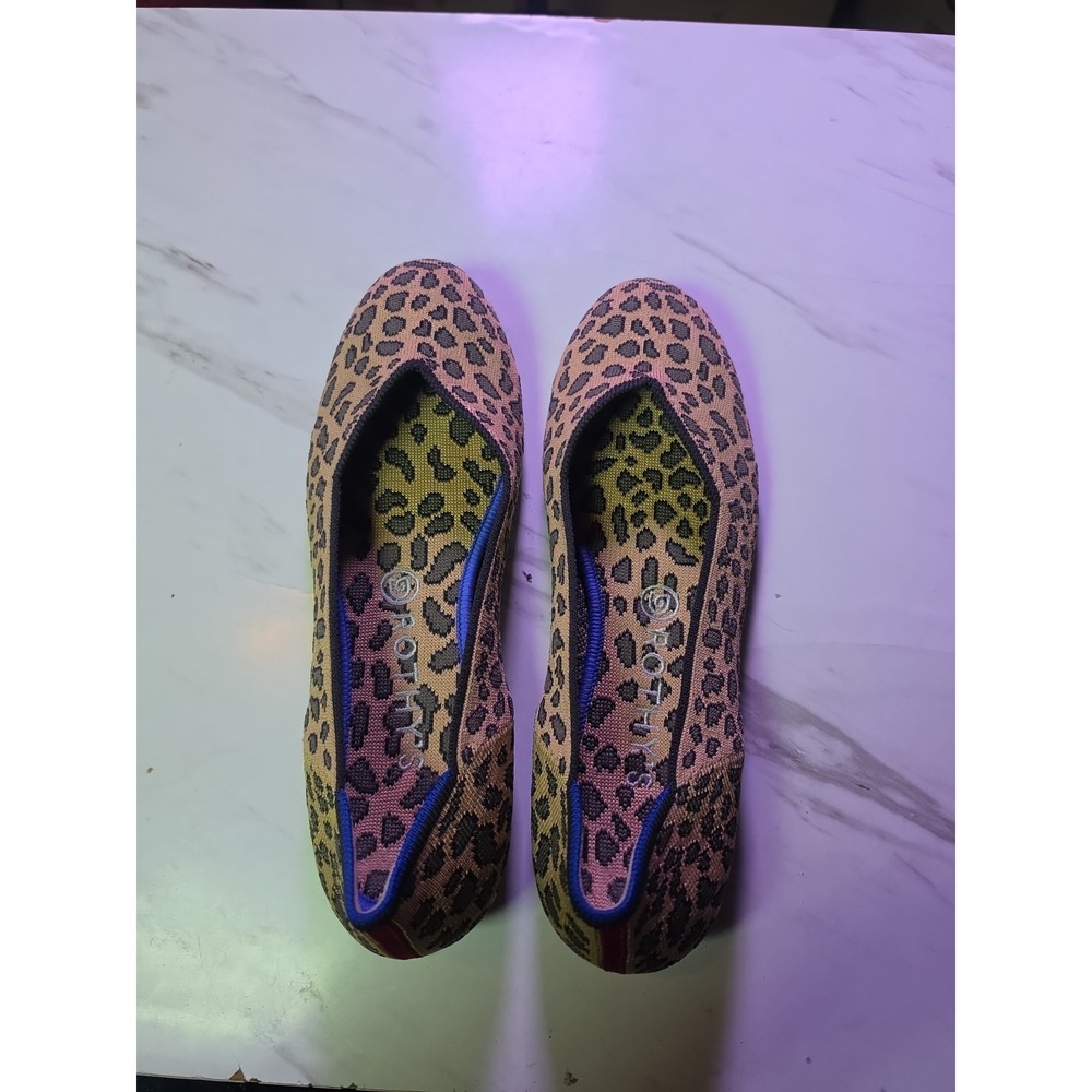 Rothy's  Leopard Cheetah Animal‎ Print Blue Stripe Ballet Flats Woman's Size 9.5